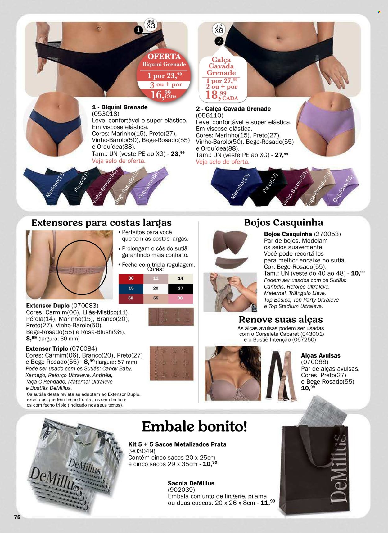 thumbnail - Folheto DeMillus - Produtos em promoção - blusa, biquíni, corselete, cuecas, sutiã, pijama, top, meias, meia-calça. Página 78.