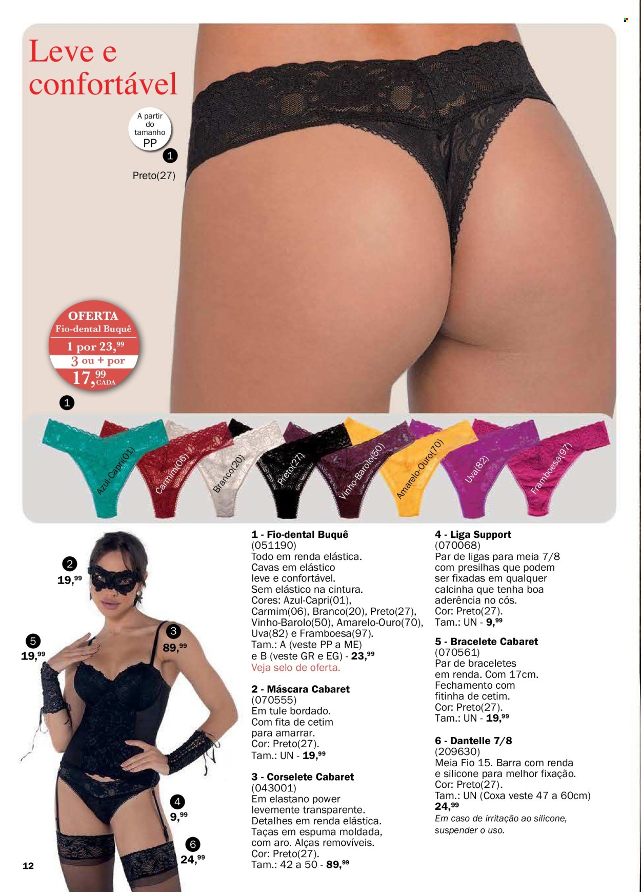 thumbnail - Folheto DeMillus - Produtos em promoção - biquíni, corselete, cuecas, sutiã, meias. Página 12.