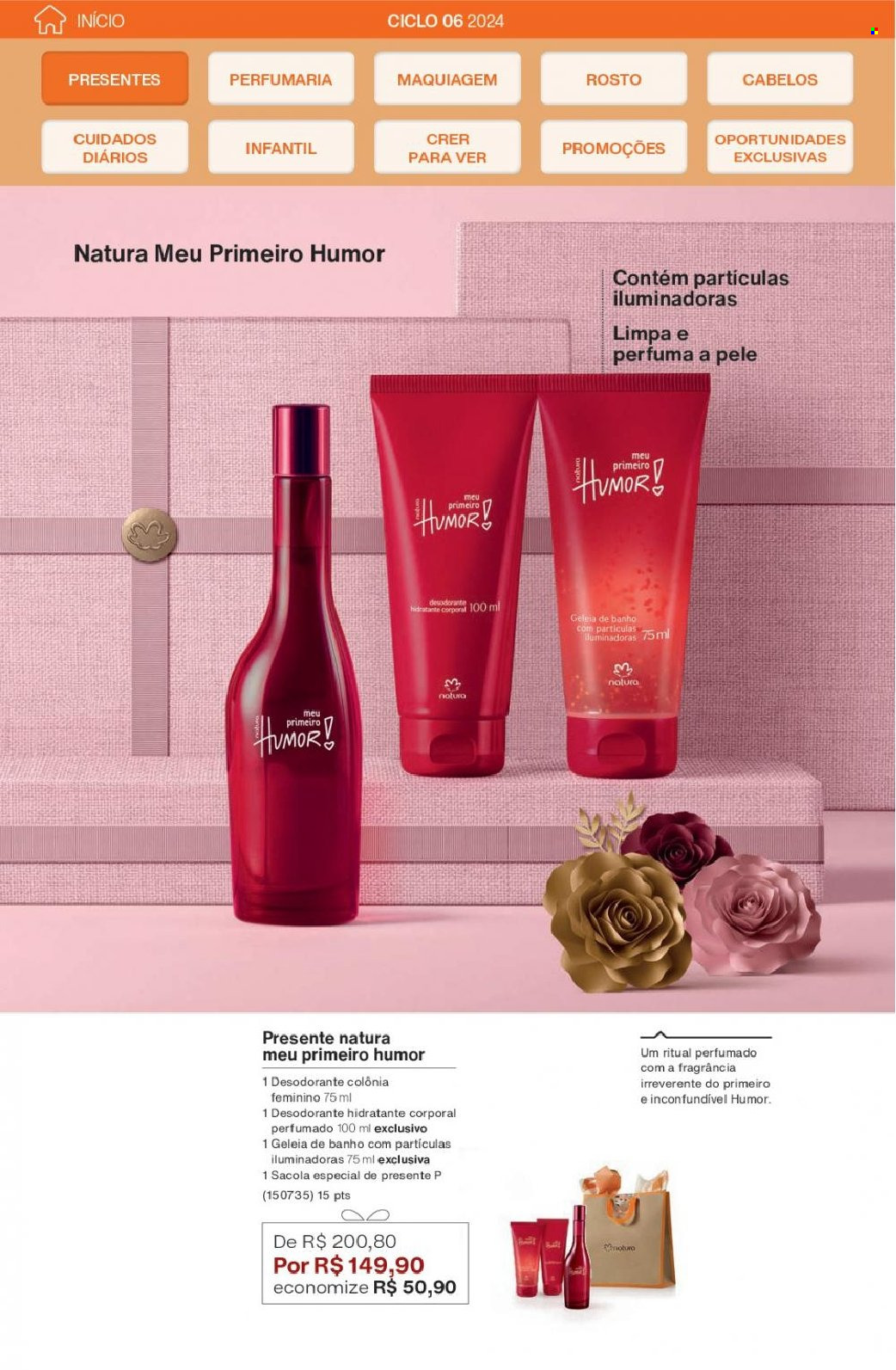thumbnail - Folheto Natura - Produtos em promoção - leite hidratante, sacola, maquiagem, desodorante, antitranspirante. Página 10.