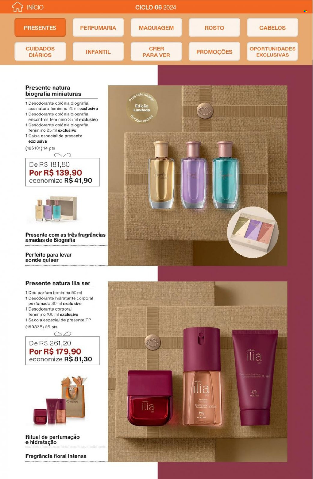 thumbnail - Folheto Natura - Produtos em promoção - leite hidratante, sacola, maquiagem, desodorante, antitranspirante. Página 30.
