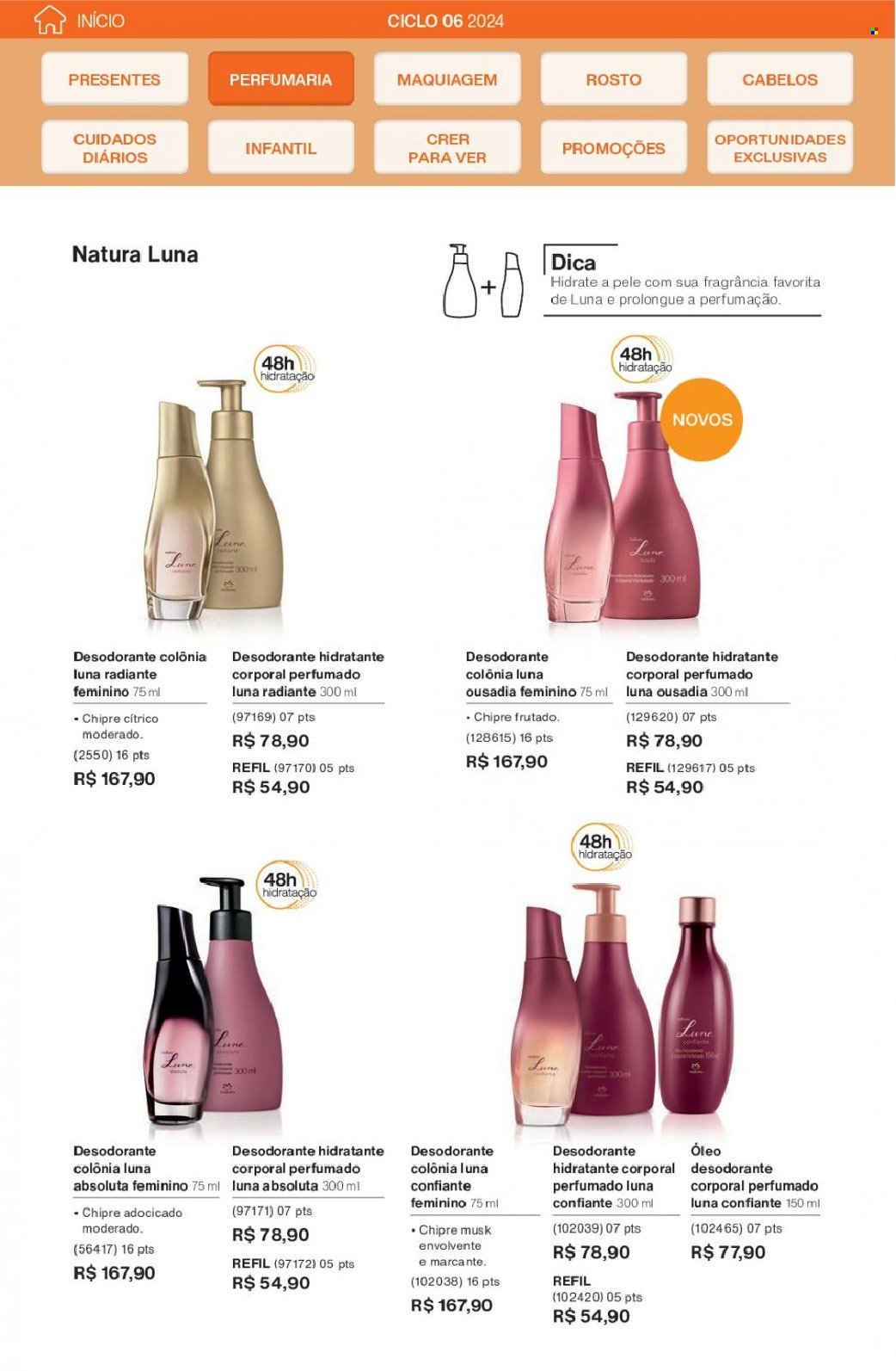 thumbnail - Folheto Natura - Produtos em promoção - leite hidratante, maquiagem, desodorante, antitranspirante. Página 48.