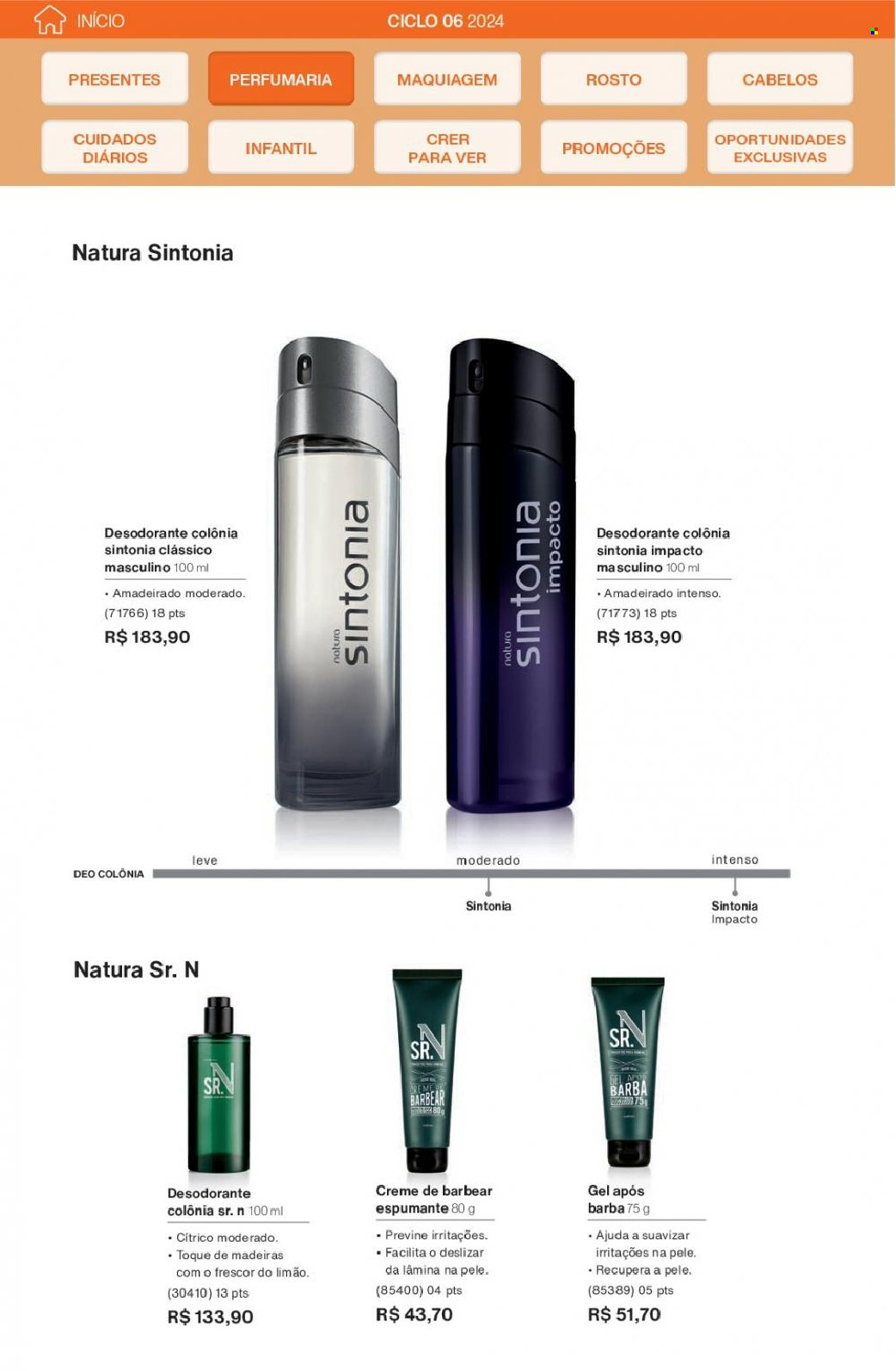 thumbnail - Folheto Natura - Produtos em promoção - creme, maquiagem, desodorante, antitranspirante, água de colonia, creme de barbear. Página 70.
