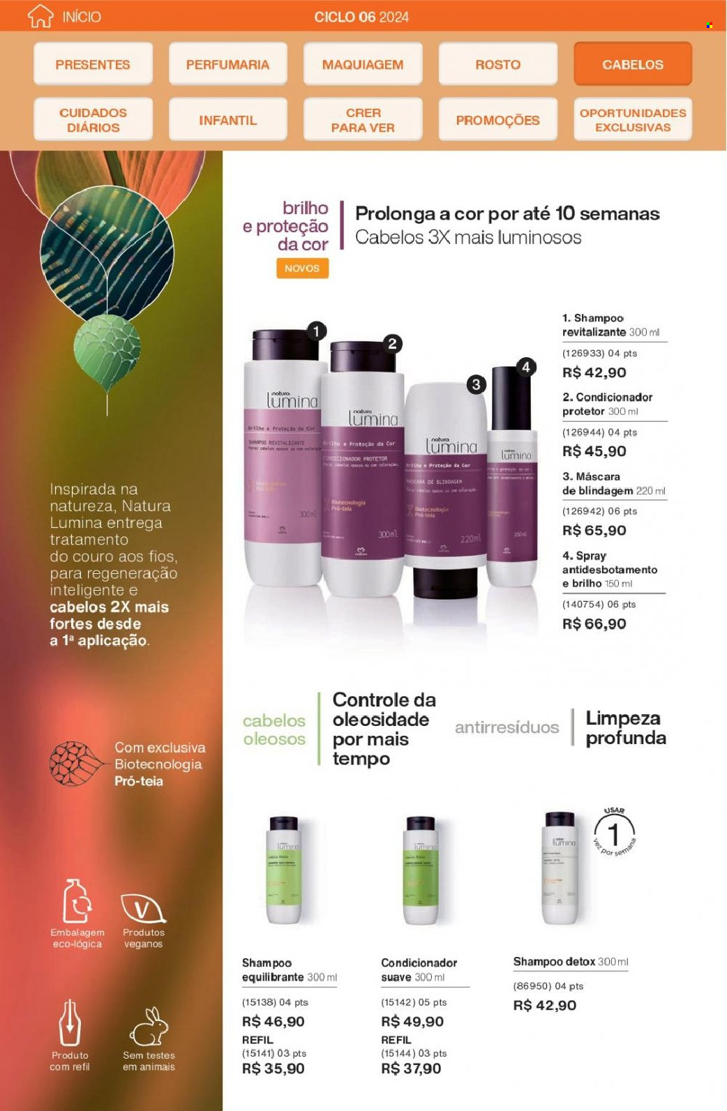 thumbnail - Folheto Natura - Produtos em promoção - shampoo, máscara, condicionador, maquiagem. Página 116.