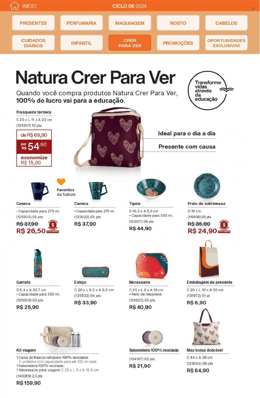thumbnail - Folheto Natura - Produtos em promoção - nécessaire, maquiagem, kit viagem, bolsa, estojo. Página 158.
