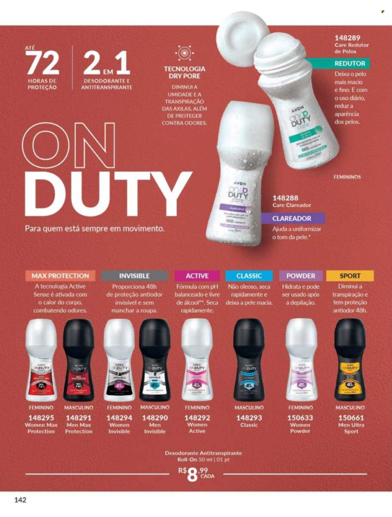 thumbnail - Folheto Avon - Produtos em promoção - Avon, desodorante, antitranspirante. Página 142.