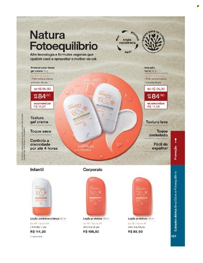 thumbnail - Folheto Natura - Produtos em promoção - creme, loção, creme solar. Página 137.