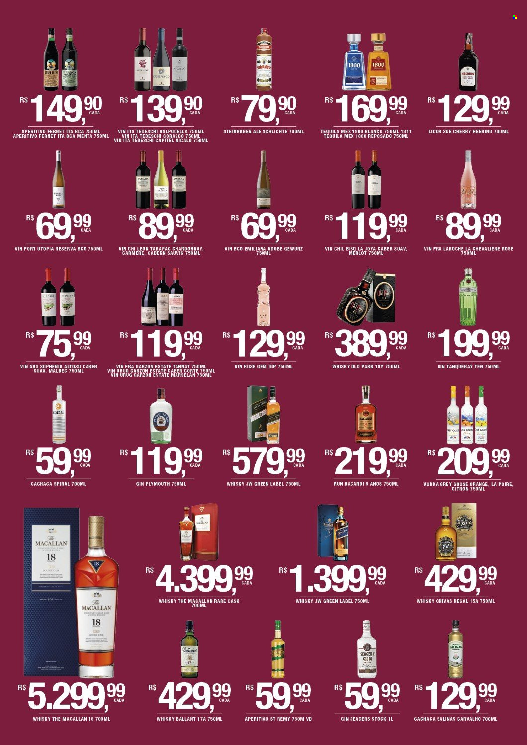thumbnail - Folheto Empório DB - 01/04/2024 - 30/04/2024 - Produtos em promoção - bebida alcoólica, vinho, Chardonnay, vinho branco, vinho tinto, merlot, malbec, Bacardi, Fernet, gin, vodka, whiskey, tequila, Cachaça, liqueur, aperitivo, Chivas Regal, Tanqueray. Página 6.