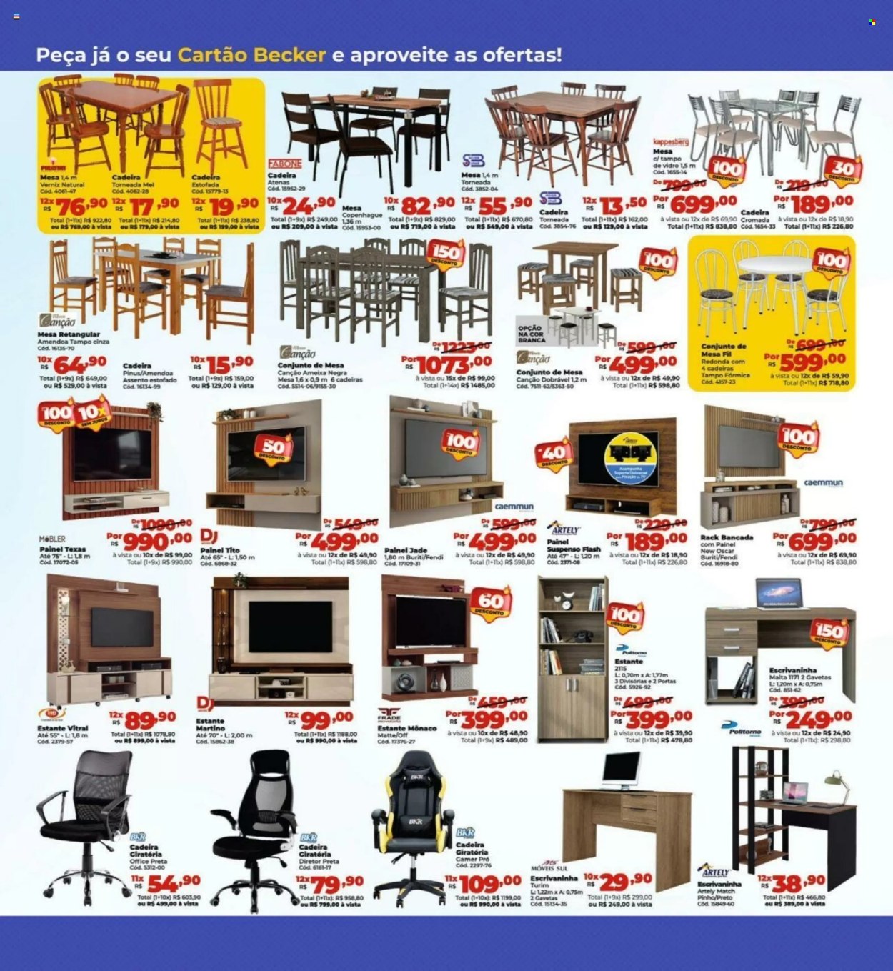 thumbnail - Folheto Lojas Becker - 01/04/2024 - 30/04/2024 - Produtos em promoção - estante, bancada, cadeira, rack, escrivaninha, cadeira de escritório. Página 18.