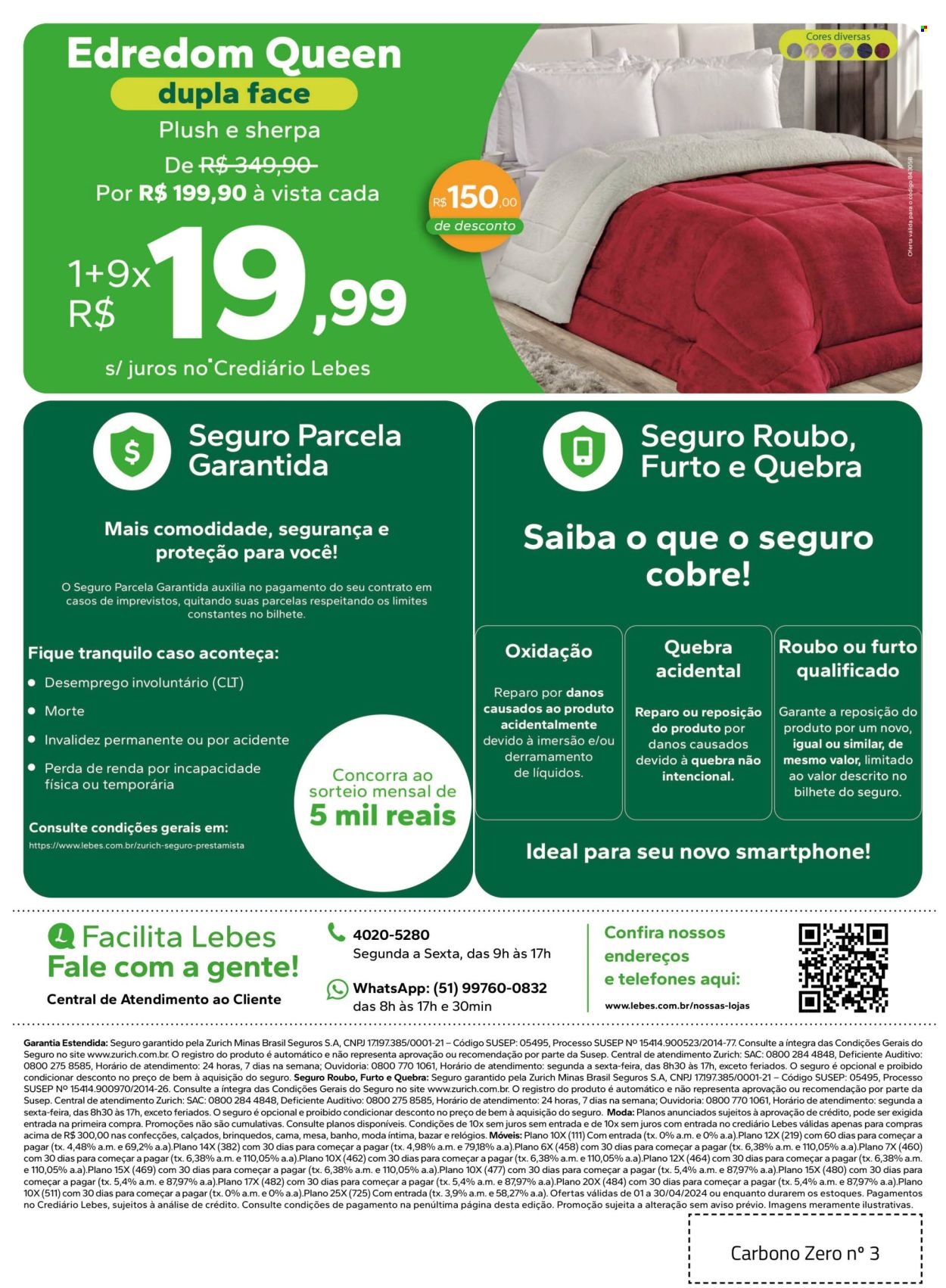 thumbnail - Folheto Lojas Lebes - 01/04/2024 - 30/04/2024 - Produtos em promoção - edredom, smartphone, mesa, cama, calçados. Página 31.