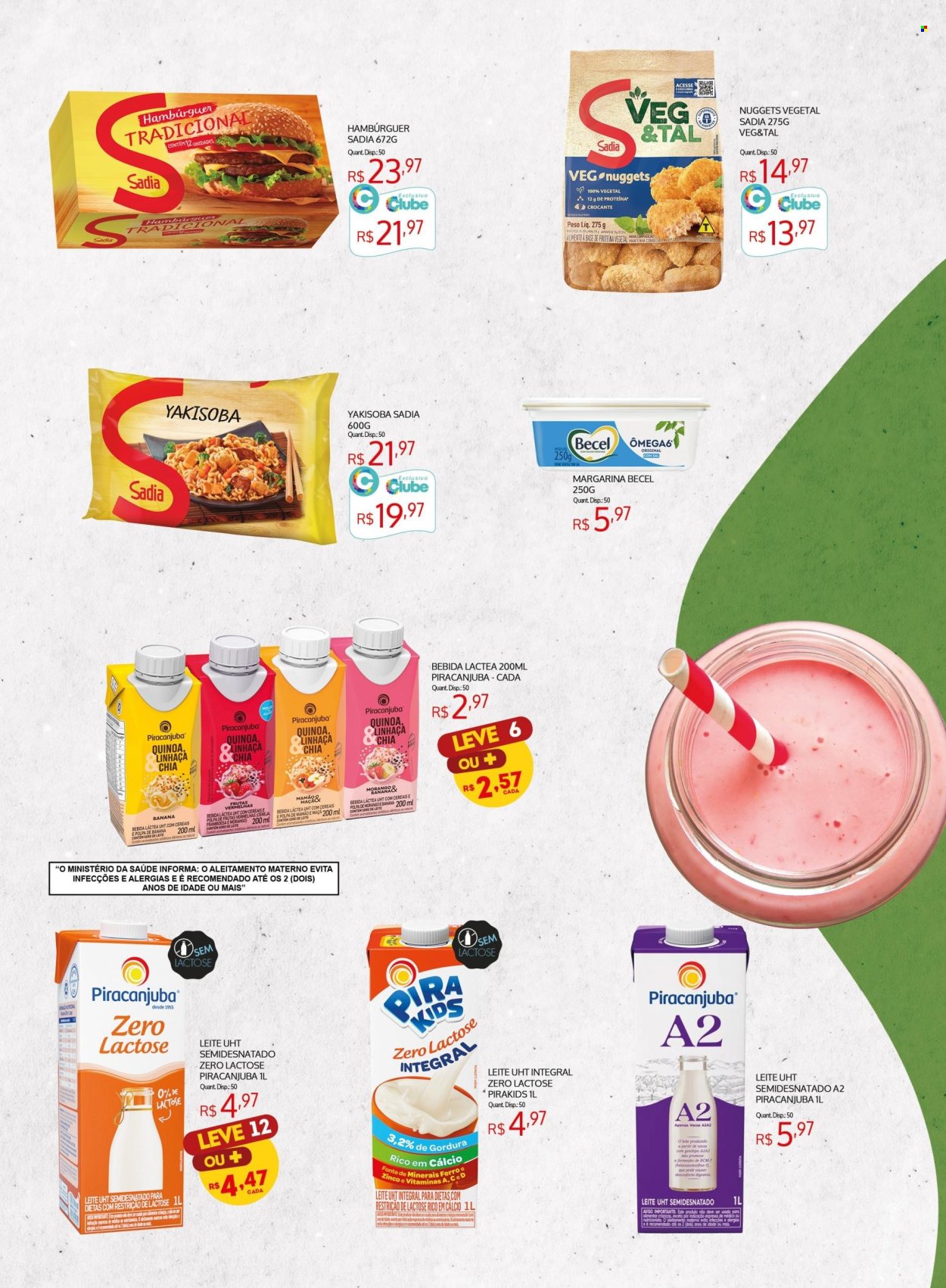 thumbnail - Folheto Bistek Supermercados - 03/04/2024 - 30/04/2024 - Produtos em promoção - hamburger, nuggets, Piracanjuba, bebida lactea, margarina, Becel, quinoa, bebida. Página 5.