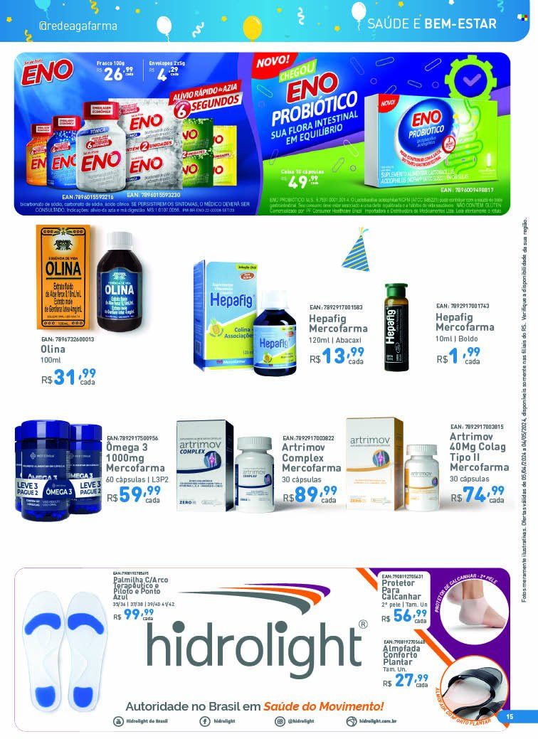 thumbnail - Folheto Agafarma - 05/04/2024 - 04/05/2024 - Produtos em promoção - suplemento alimentar, Omega-3, probiótico. Página 15.