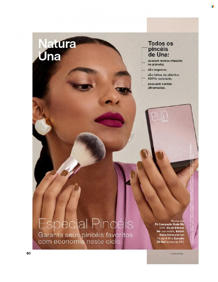 thumbnail - Folheto Natura - Produtos em promoção - batom, pó compacto, blush, esmalte. Página 80.