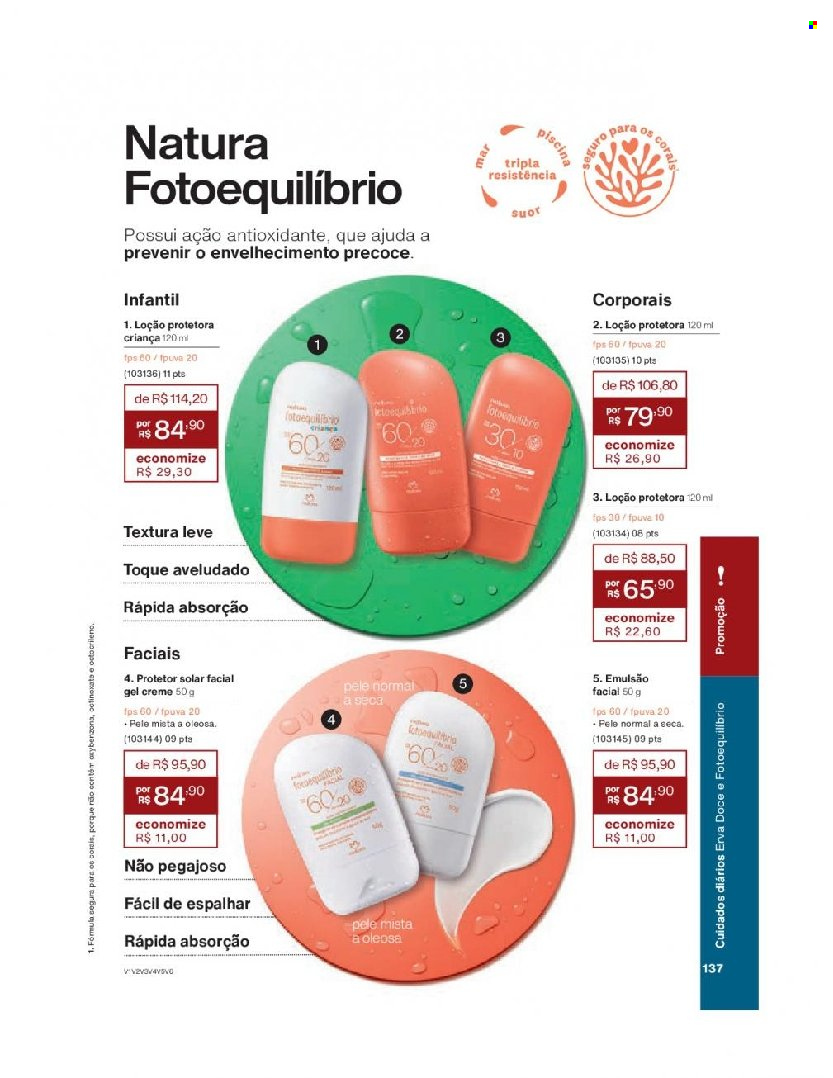 thumbnail - Folheto Natura - Produtos em promoção - creme, loção, creme solar. Página 137.