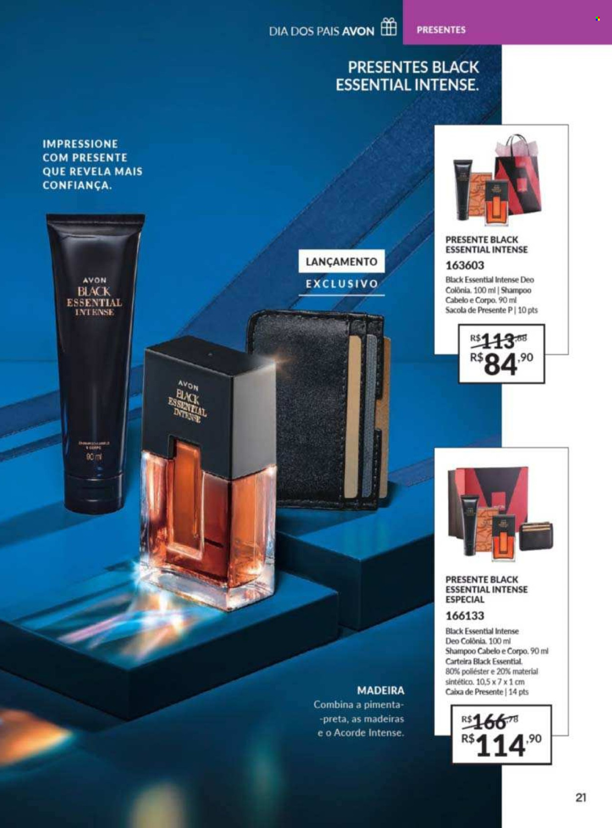 thumbnail - Folheto Avon - Produtos em promoção - shampoo, Avon, desodorante, água de colonia, carteira. Página 19.