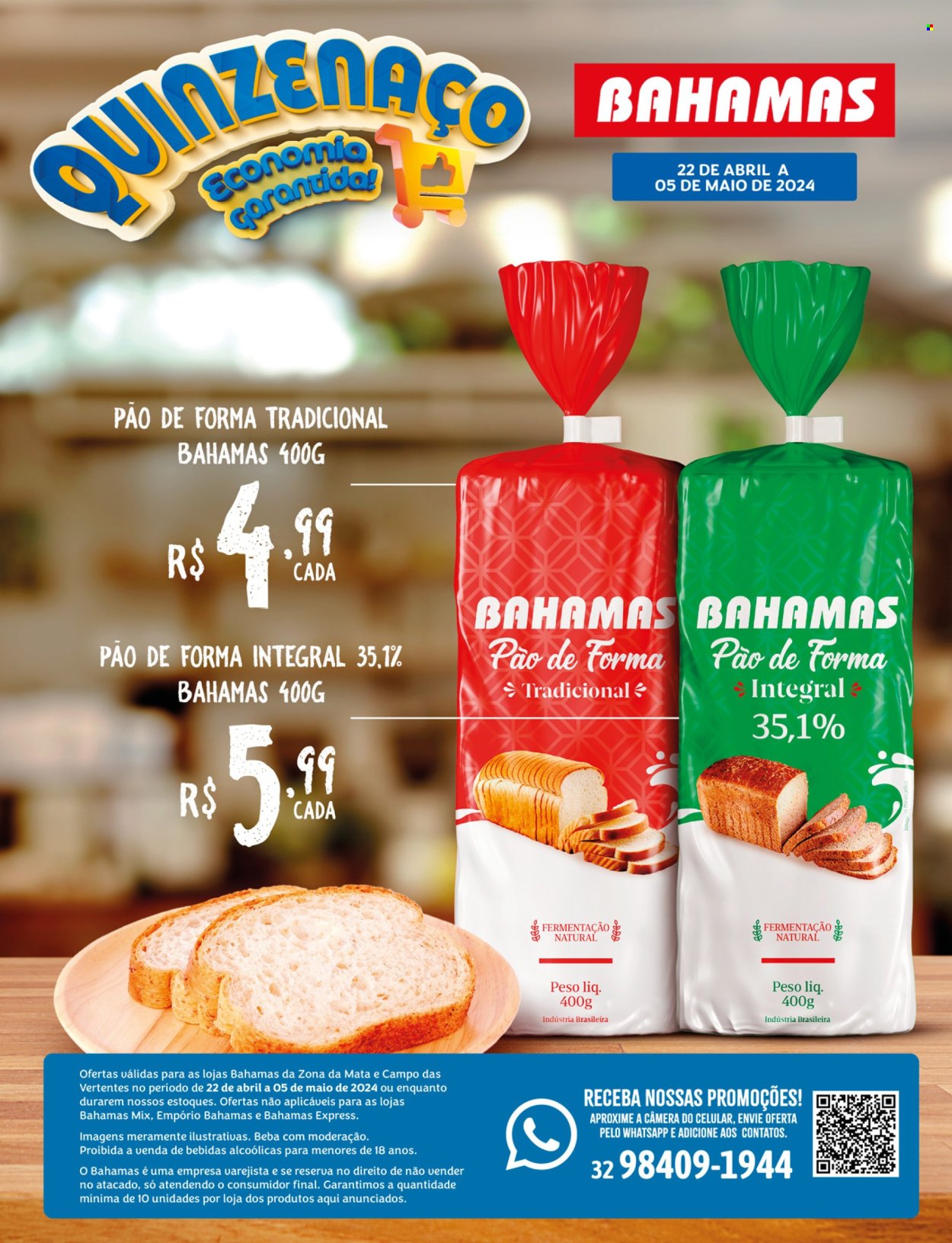 thumbnail - Folheto Bahamas Supermercados - 22/04/2024 - 05/05/2024 - Produtos em promoção - pão, pão de forma, pastelaria. Página 1.