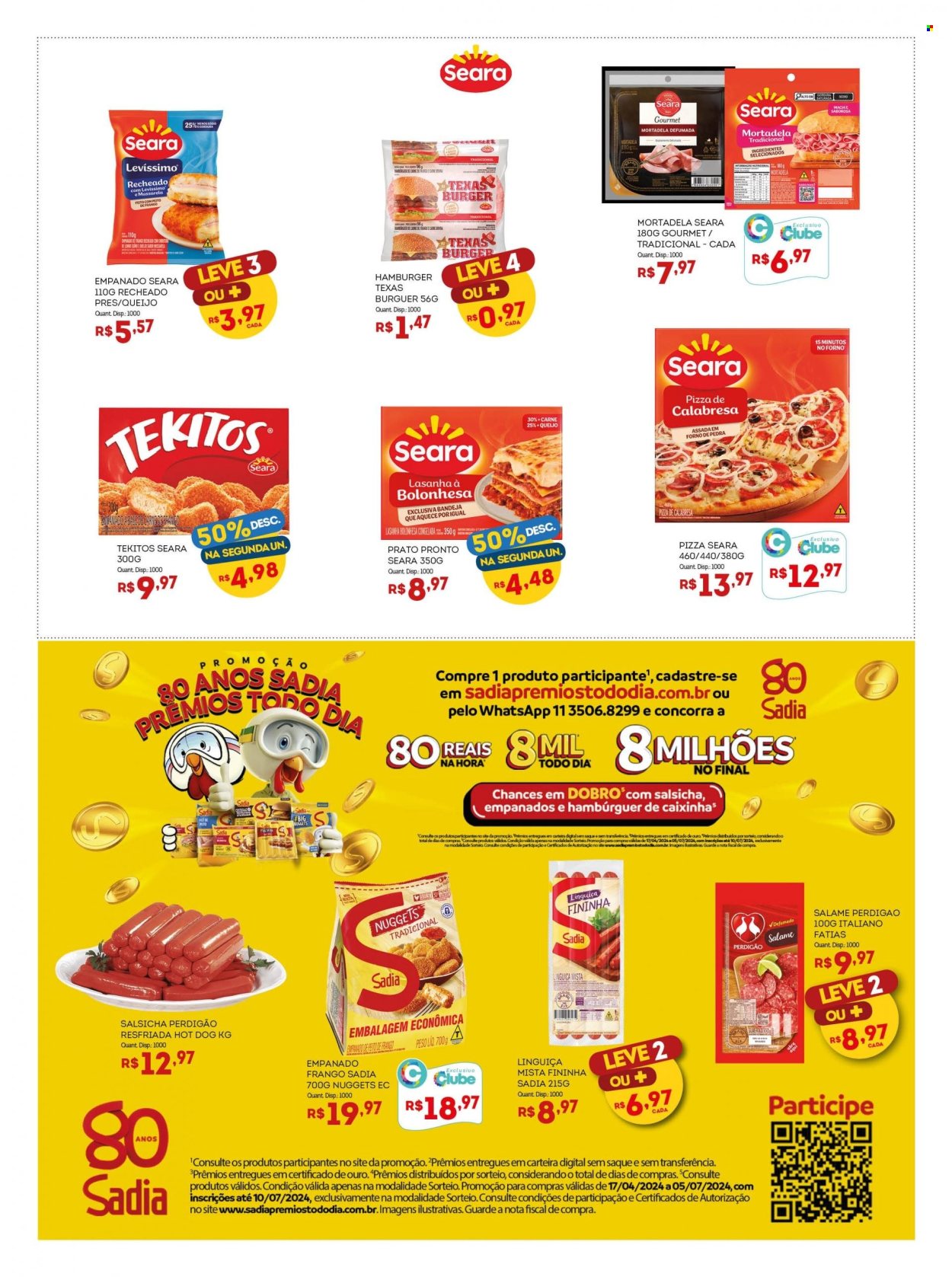 thumbnail - Folheto Bistek Supermercados - 24/04/2024 - 07/05/2024 - Produtos em promoção - Perdigão, carne bovina, hamburger, pizza, lasanha, prato pronto, hot dog, nuggets, mortadela, linguiça, salsicha, queijo, mozzarella. Página 17.