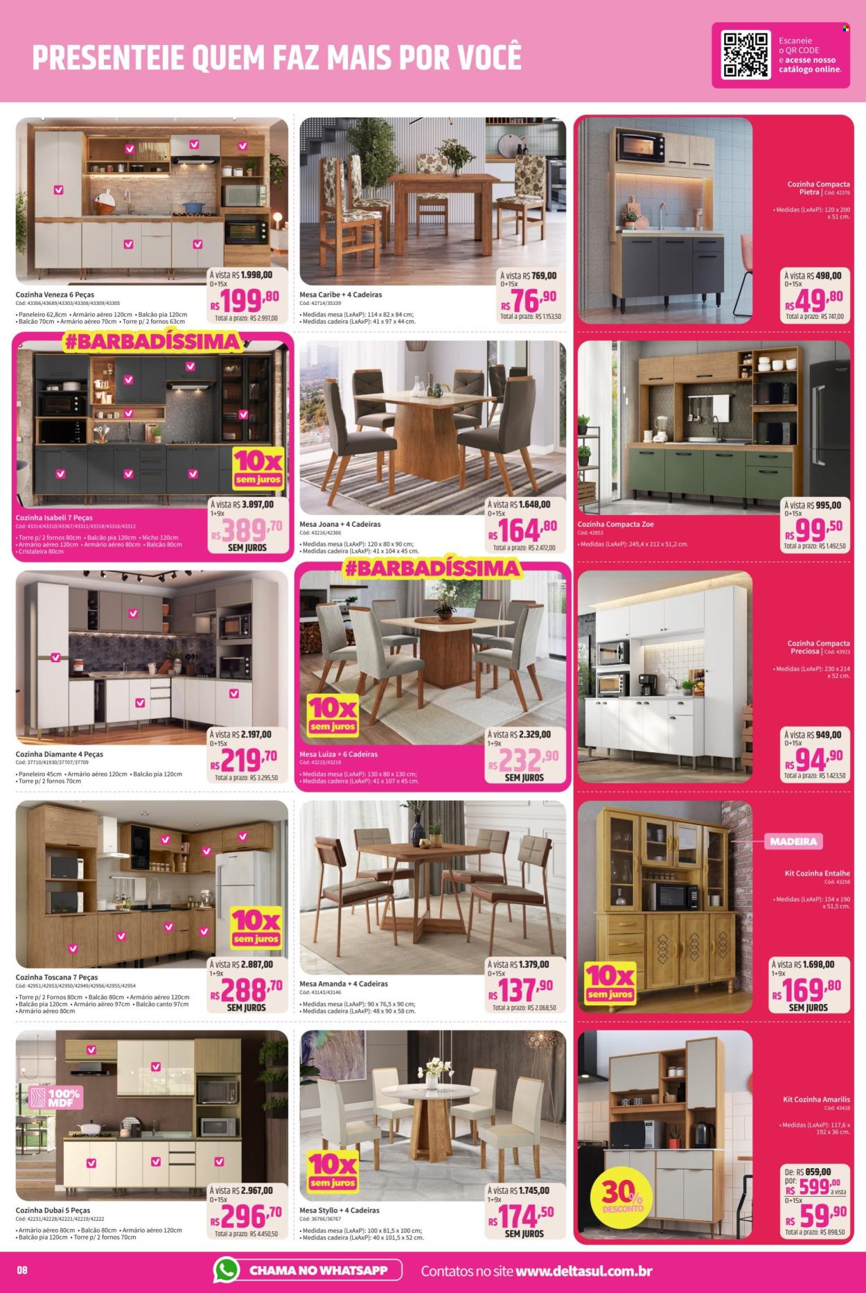 thumbnail - Folheto Deltasul - 25/04/2024 - 18/05/2024 - Produtos em promoção - forno, armário, cozinha modular, armario aéreo, paneleiro, mesa, cadeira. Página 8.