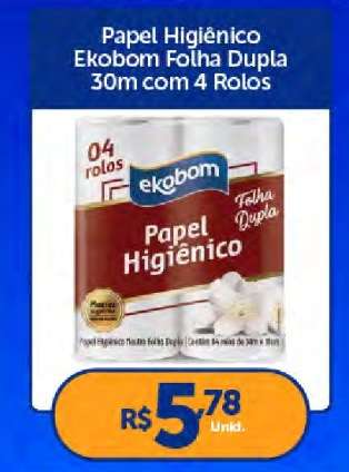 Papel Higiênico Ekobom Folha Dupla 30m com 4 Rolos