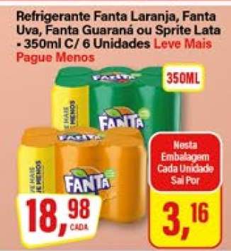 Refrigerante Fanta Laranja, Fanta Uva, Fanta Guaraná ou Sprite Lata