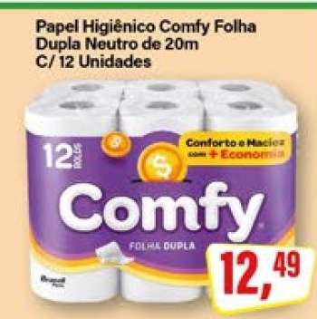 Papel Higiênico Comfy Folha Dupla Neutro de 20m C/ 12 Unidades