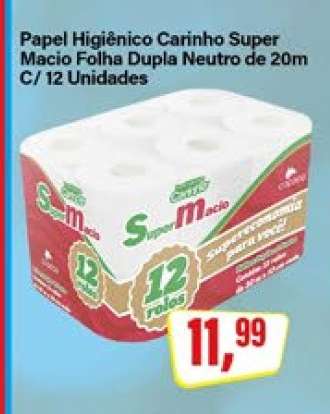 Papel Higiênico Carinho Super Macio Folha Dupla Neutro de 20m C/ 12 Unidades