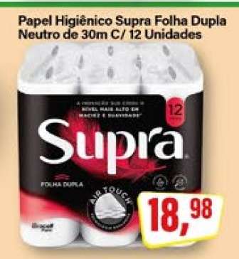 Papel Higiênico Supra Folha Dupla Neutro de 30m C/ 12 Unidades