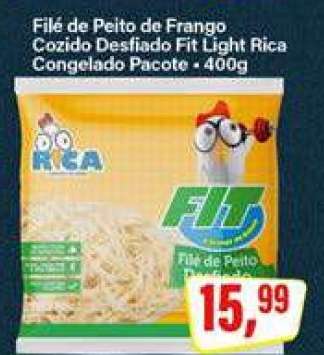 Filé de Peito de Frango Cozido Desfiado Fit Light Rica Congelado Pacote - 400g