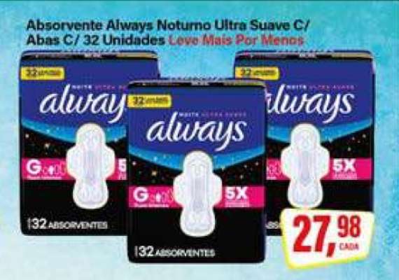 Absorvente Always Noturno Ultra Suave C/ Abas C/ 32 Unidades