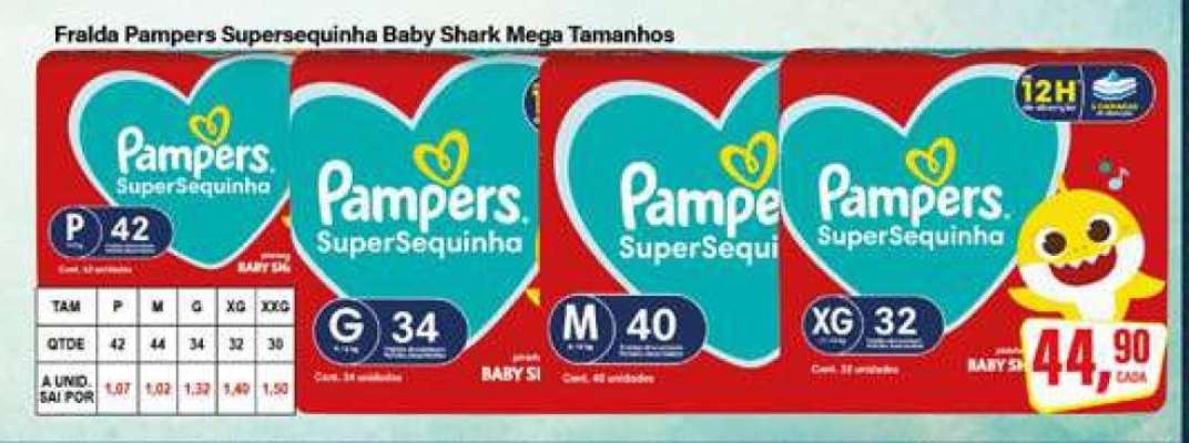 Fralda Pampers Supersequinho Baby Shark Mega Tamanhos