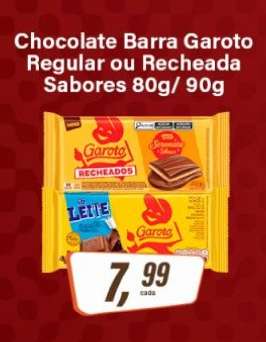 Chocolate Barra Garoto Regular ou Recheada Sabores 80g/90g