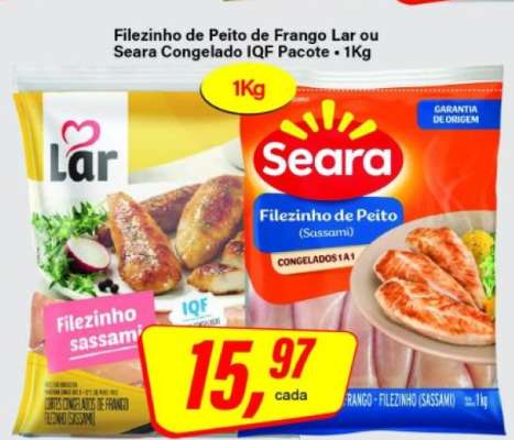 Filezinho de Peito de Frango Lar ou Seara Congelado IQF Pacote