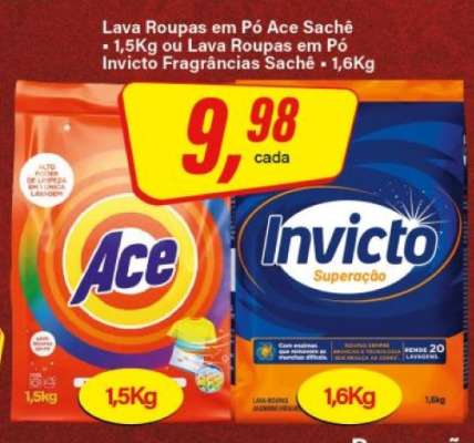 Lava Roupas em Pó Ace Sachê ou Invicto Fragrâncias Sachê