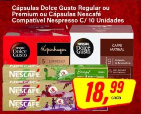 Cápsulas Dolce Gusto Regular ou Premium ou Cápsulas Nescafé Compatível Nespresso C/ 10 Unidades