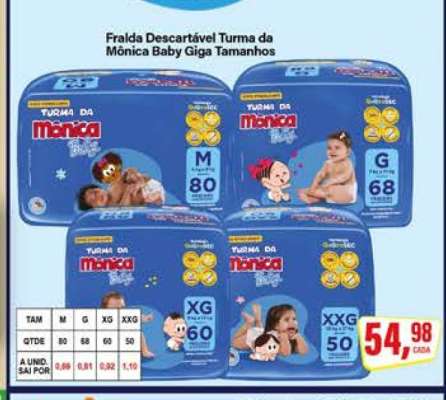 Fralda Descartável Turma da Mônica Baby Giga Tamanhos