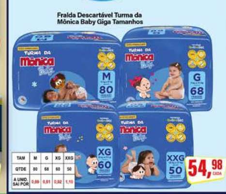 Fralda Descartável Turma da Mônica Baby Giga Tamanhos