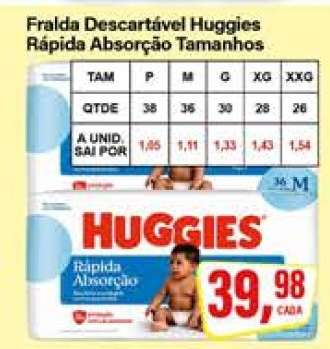 Fralda Descartável Huggies Rápida Absorção Tamanhos