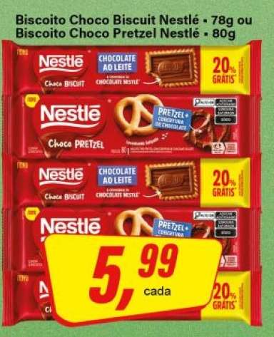 Biscoito Choco Biscuit Nestlé - 78g ou Biscoito Choco Pretzel Nestlé - 80g