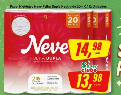 Papel Higiênico Neve Folha Dupla Neutro de 20m C/ 12 Unidades