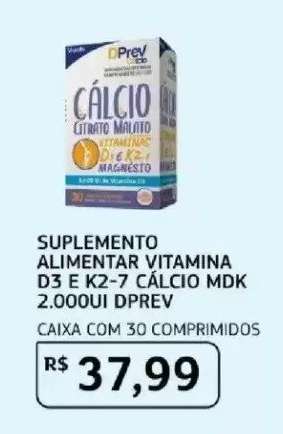 SUPLEMENTO ALIMENTAR VITAMINA D3 E K2-7 CÁLCIO MDK 2.000UI DPREV