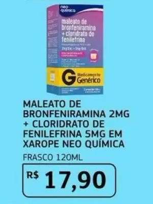 Maleato de Bronfeniramina 2mg + Cloridrato de Fenilefrina 5mg em Xarope Neo Química
