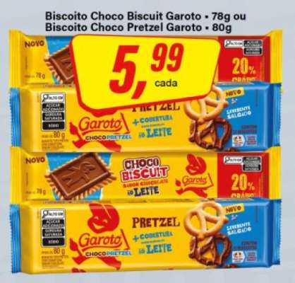 Biscoito Choco Biscuit Garoto - 78g ou Biscoito Choco Pretzel Garoto - 80g