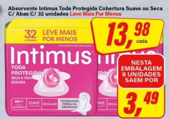 Absorvente Intimus Toda Protegida Cobertura Suave ou Seca C/ Abas C/ 32 unidades