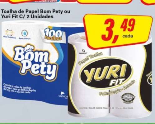 Toalha de Papel Bom Pety ou Yuri Fit C/ 2 Unidades
