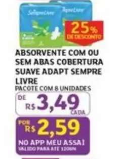 Absorvente com ou sem abas cobertura suave Adapt Sempre Livre